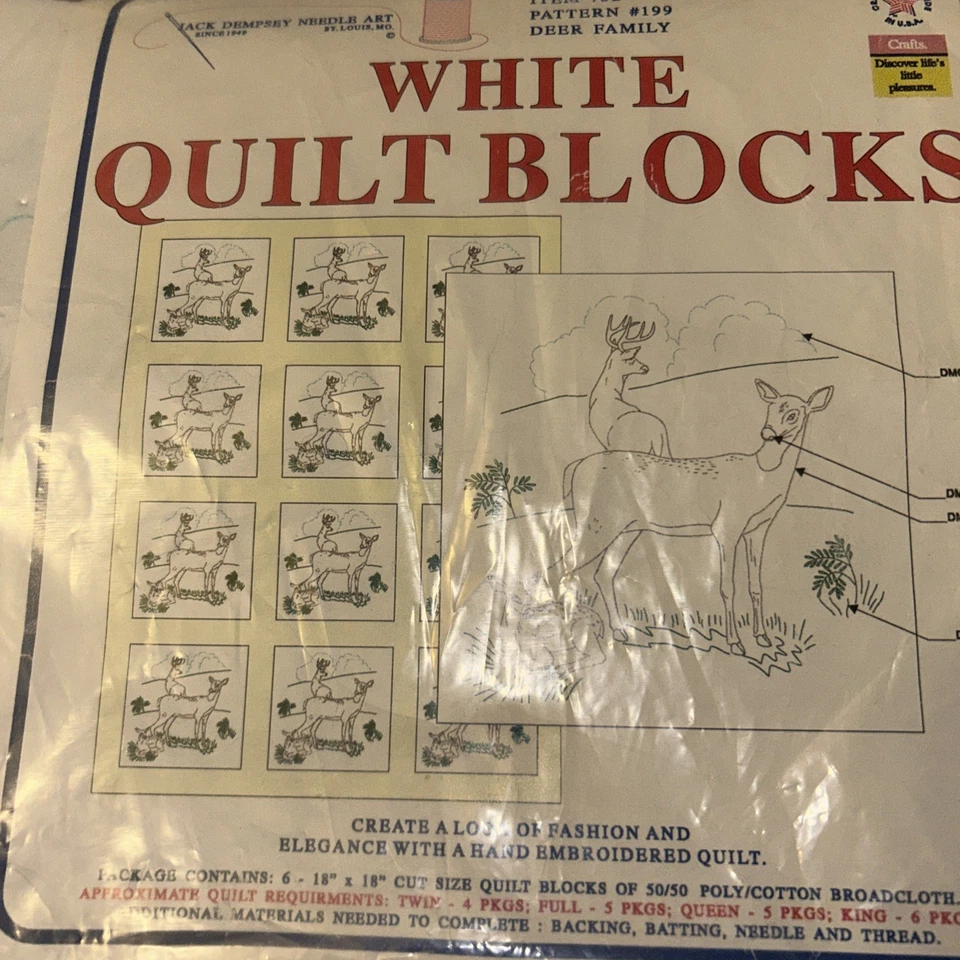 Jack Dempsey 6 Stamped White Quilt Blocks 18” x 18” Deer Family New. Open 📦 - Image 1 of 2
