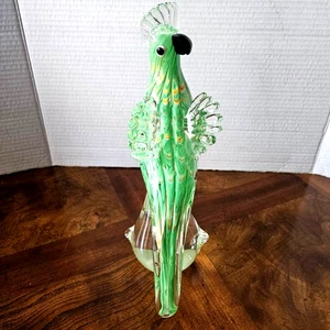Murano Stil 11" hoch super detailliert grün klar schwer Glas Vogel, super Zustand - Bild 1 von 9