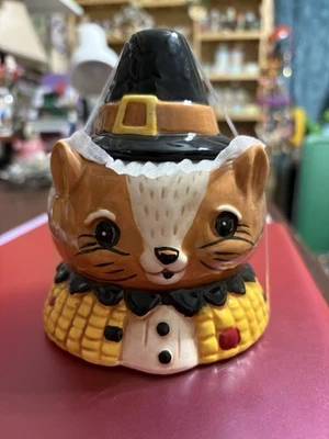 Johanna Parker Sombrero de Peregrino de Acción de Gracias Ardilla Critter Cuenco/Bote 5.5” ¡NUEVO! Foto 1 de 4