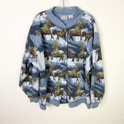 Cárdigan Sudadera Caballo Estampado Blair Vintage Años 90 2XL Mujer Hecha en EE. UU. Foto 1 de 4