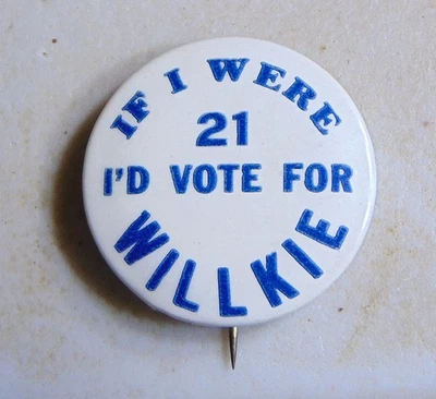 Wendell Willkie 1940 campaña pin botón político Foto 1 de 2