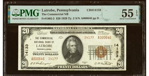 1929 Latrobe, PA $20 Type 2 The Commercial National Bank Ch. # 14133 PMG 55 EPQ - Picture 1 of 2