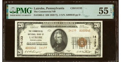1929 Latrobe, PA $20 Type 2 The Commercial National Bank Ch. # 14133 PMG 55 EPQ - Image 1 of 2