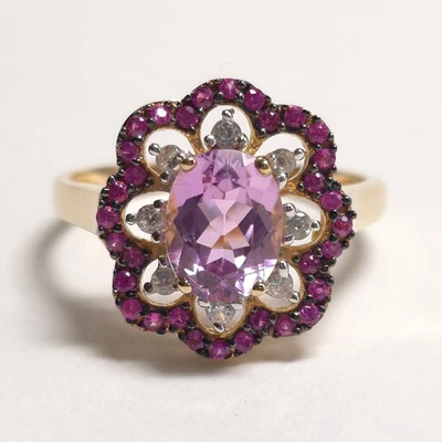 Anillo Flor Oro Amarillo 14k Circón Zafiro Rosa Kuncita Gem Treasures Talla 10.5 Foto 1 de 4