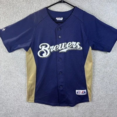 Camiseta de los Milwaukee Brewers Ryan Braun #8 Majestic Youth MED azul dorado MLB *VER Foto 1 de 4