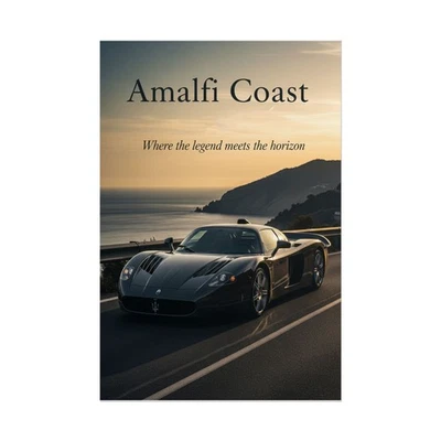 Póster Maserati MC12 - Arte de pared italiano de superdeportivo, puesta de sol de Amalfi Foto 1 de 4