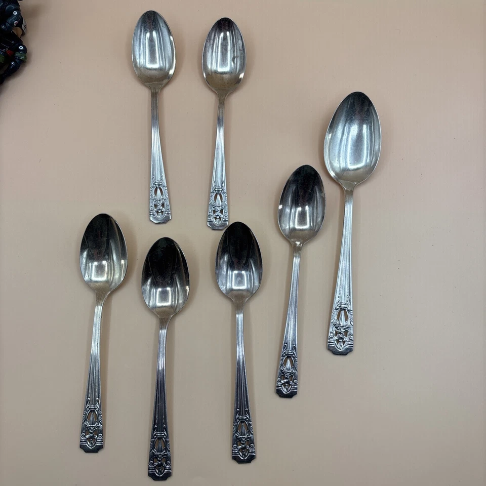 КЛАССИЧЕСКАЯ ФИЛИГРАНЬ 1937 6 столовых ложек 1 сервировочная ложка гармония дом тарелка Wallace - Изображение 1 из 4