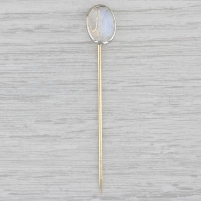 古董蓝色闪光月光石贴纸 14k 金白金手工雕刻雕像 — 第 1/4 张图片