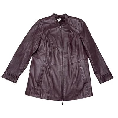 D & Co Leather Jacket Womens Plus Size 1X Plum Purple Full Zip Mature Casual - Image 1 of 4