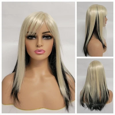 💕 TWOTONE STRAIGHT LONG BOB WIG BANGS BLACK BLONDE COSPLAY DAILY FASHION JAPAN - Image 1 of 4