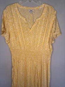 Croft & Barrow Rayon Yellow & White Floral Dress Short Flutter Sleeve Size XL - Picture 1 of 8