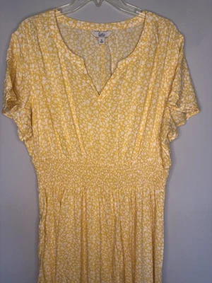 Croft & Barrow Rayon Yellow & White Floral Dress Short Flutter Sleeve Size XL - Image 1 of 4