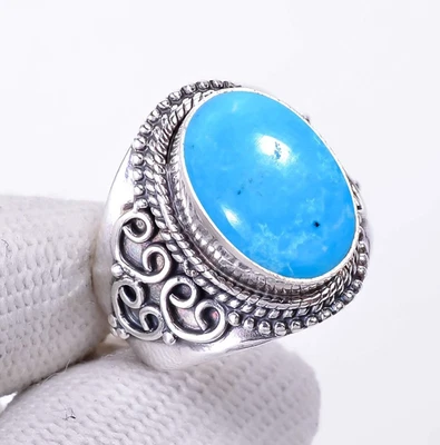 Anello gioiello fatto a mano in argento sterling 925 con pietra turchese... - Immagine 1 di 4