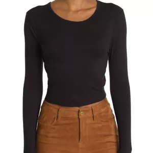 NWT ABOUND Womens Black Ribbed Long Sleeve Cropped Tee Size XL G337 - Foto 1 di 1
