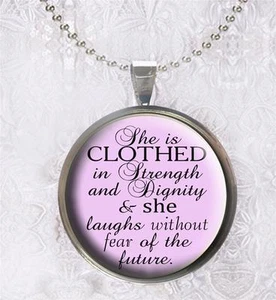 Bible Scripture Proverbs 31:25 Clothed in Strength Pendant Charm or Keychain - Bild 1 von 1