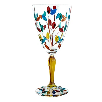 Murano Glass Wine Multi Yellow Stem Hand Painted Height 19.3cm Venice Italy - Image 1 of 4