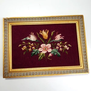 Needlepoint Blumen gerahmt Vintage Stuhl Sitzbezug Hollywood Regency - Bild 1 von 12