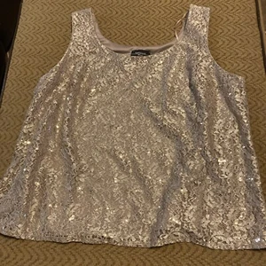 RM Richards Sequin Shimmery Top - Size 22W Taupe Sleeveless Lace W/Sequin - Picture 1 of 8