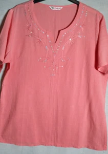 Ladies peach coloured tunic top with sequin detail. Size L - will fit size 16 - Picture 1 of 9