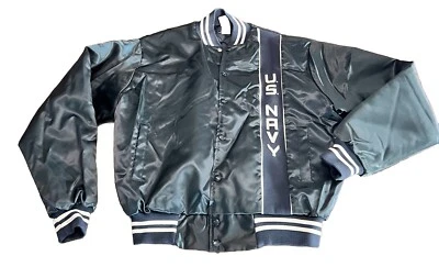 复古美国海军缎面轰炸机夹克大号按扣军用绝缘外套 — 第 1/4 张图片