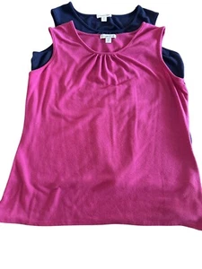 Lot of 2 Coldwater Creek Womens Sleeveless Navy & Hot Pink Stretchy Tank Tops XL - Picture 1 of 8