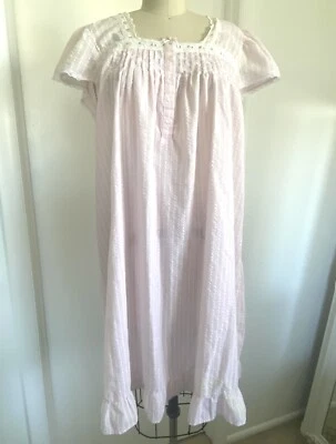 Miss Elaine Nightgown Size XL Extra Large Pink Striped Seersucker Vintage - Image 1 of 4