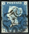 GB 1840 TWO PENCE BLUE QV Stamp SG.5 2d Plate 1 (BK) Used MX Cat 975+ GRED26