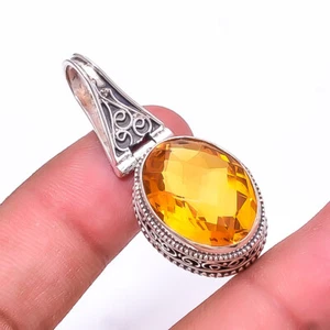 Citrine Fine Art Gemstone 925 Sterling Silver Pendant 1.72" P86 Valentine Gift - Picture 1 of 3