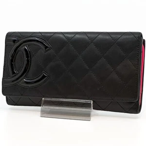 CHANEL Cambon Line Bifold Long Wallet Coco Matelasse Leather Black Authentic - Picture 1 of 14