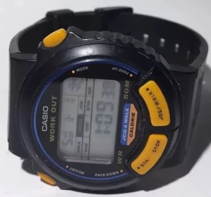 Casio Work Out Watch Module 879 Jc-10 Jog & Walk Calorie Black 50m Vintage 1990 - Picture 1 of 12