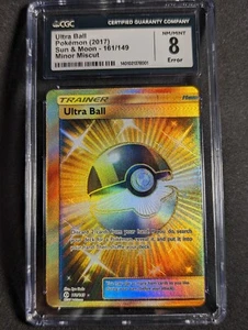 Pokemon Ultra Ball 161/149 Secret Rare SM Base Set Minor Miscut CGC 8 NM/MT - Picture 1 of 2