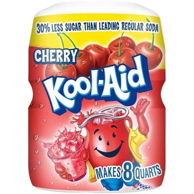 Kool-Aid Sugar-Sweetened CHERRY Powdered Soft Drink Mix 19oz Canister USA Import - Image 1 of 3