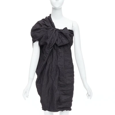 Minivestido Lanvin 2011 negro ramie mezcla de metal un hombro lazo FR36 S Foto 1 de 4