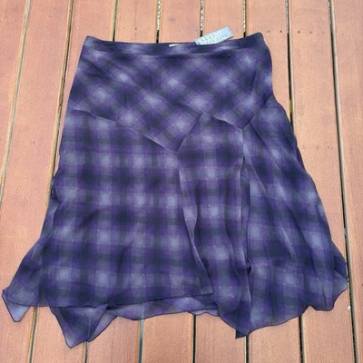 Женщин Ruff тесаный фея богемное Y2K клетку фиолетовый и черный готический юбка размер 24 Вт новый с Ярлыками молнии - Изображение 1 из 4