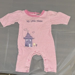 Vintage 90s 2000s Snugabye Basic  Size 6-9 Months Pink Striped Sleeper PJs Snaps - Picture 1 of 9