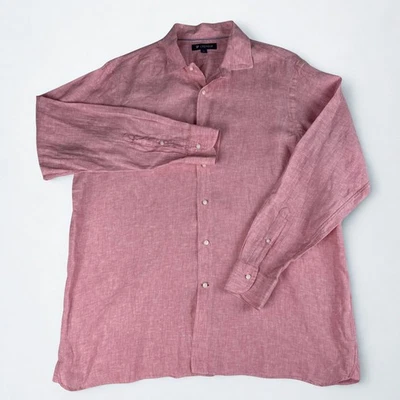 Camisa de Lino Cremieux Para Hombre L Rosa Abotonada Manga Larga Verano Informal Foto 1 de 4