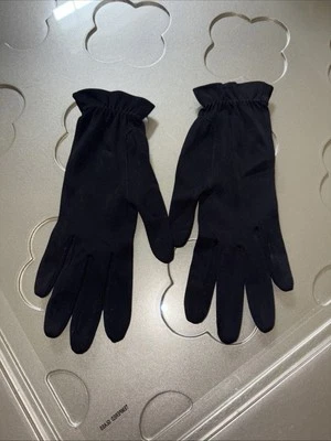 Guantes semi transparentes formales elásticos negros vintage talla 7 con volante de muñeca de 9" G26b Foto 1 de 4
