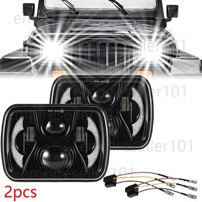 Pair 5x7" 7x6" LED Headlights Hi-Lo Sealed Beam For Jeep Cherokee XJ Wrangler YJ - Image 1 of 4
