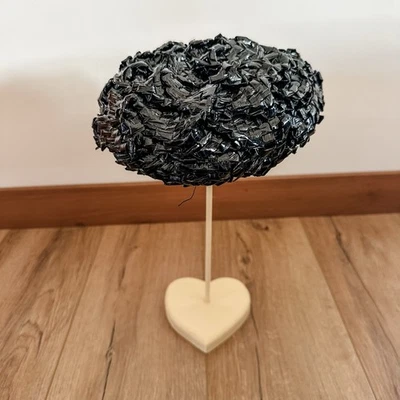 VTG 50’s Black Straw Woven Scrunch Hat Womens Church Wedding Funeral - Image 1 of 4