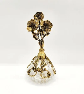 GLOBE Ormolu Hollywood Regency Perfume Bottle Crystal 24k Gold Plate Filigree - Picture 1 of 9