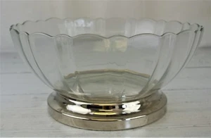 Arcoroc France Clear Glass Fruit Serving Bowl with Wavy Rim and Chrome Bottom - Picture 1 of 7