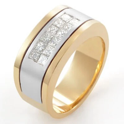 0.85 Ct Princess Cut Diamond F VS1 Men's Wedding Band Ring 14k Multi-Tone Gold - Image 1 of 4