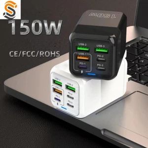 USB C Plug 150W 6-Port Fast Charger Plug UK Dual Port PD Power Adapter QC Multi - Picture 1 of 7