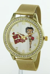 Betty Boop Women's Gold tone Analog Wristwatch Metal Mesh Band 45mm Jumbo case - Picture 1 of 4
