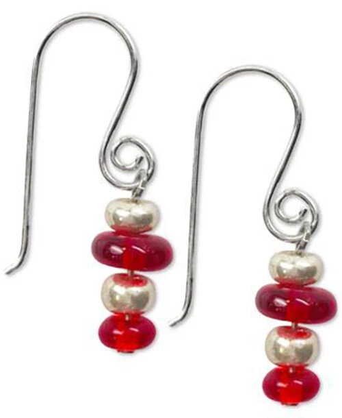 Jody Coyote Sterling Silver& Plate Red Bead Drop Earrings L1