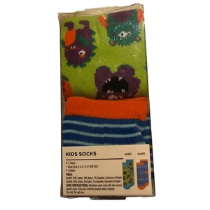 Boys Socks 2 Pairs Shoe Sz 9-3.5 / 5-8 YRS Monsters/Striped Non-slip Lot Of 2 - Picture 1 of 4