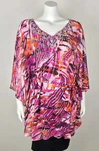 Bob Mackie Women’s Kimono Blouse NWT 1X Plus Embellished Belted Multi Color - Picture 1 of 5