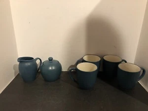 7 Piece Noritake Colorwave Coffee Mugs Blue Sugar Bowl Lid Creamer Pitcher Set - Picture 1 of 5