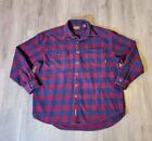 M Fine & Sons Shirt Men's Large Red Blue Flannel Metal Button  Heavyweight