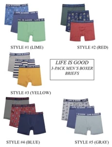 Life Is Good Mens Super Soft Stretch Boxer Briefs 3 Pack Fly Pouch FREE SHIPPING - Picture 1 of 20